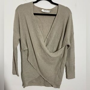 ASTR The Label Size Medium Oatmeal Tan Wrap Style Front Sweater Oversized V-Neck